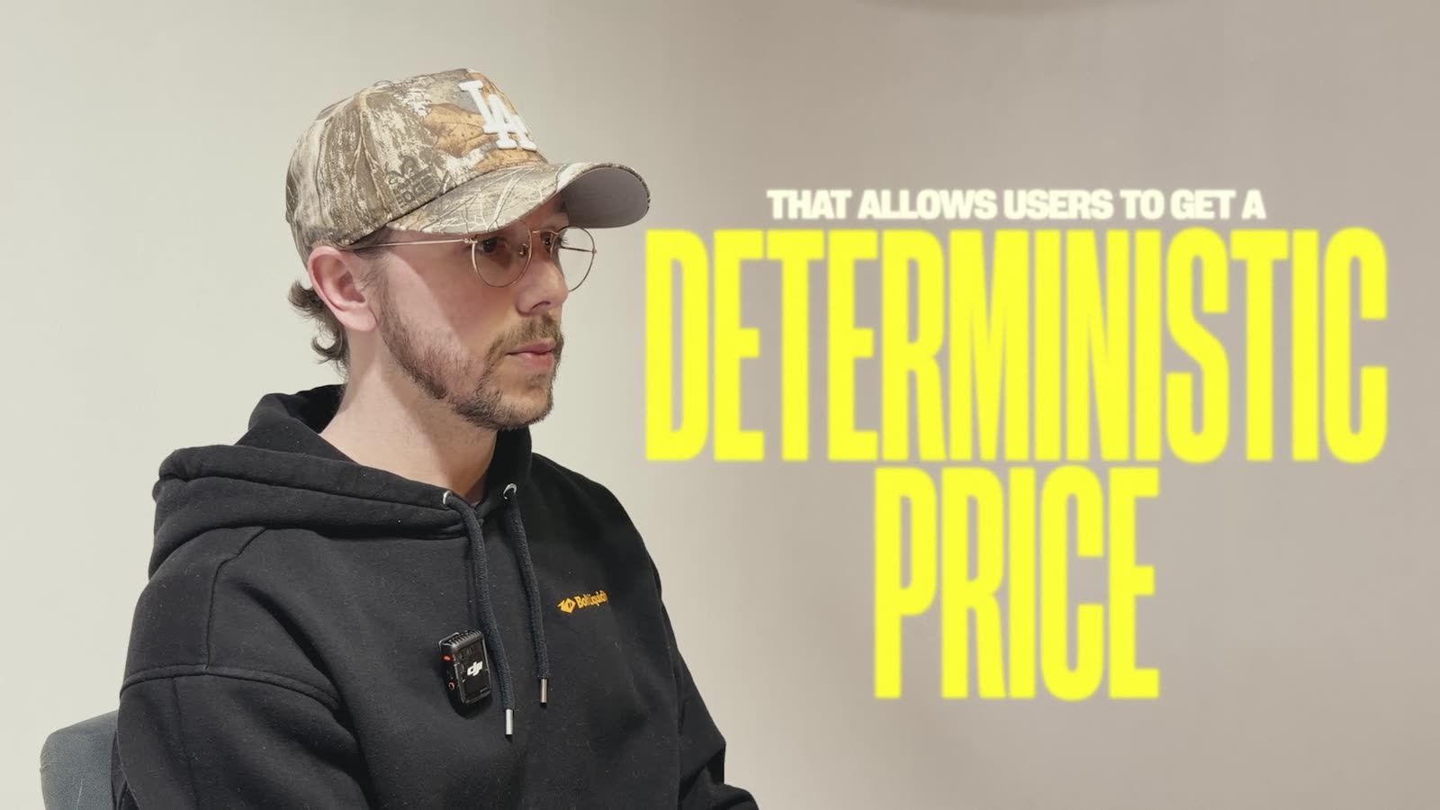 Frame from the Bolt Liquidity technical explainer, showing the on camera subject beside branded yellow kinetic text.